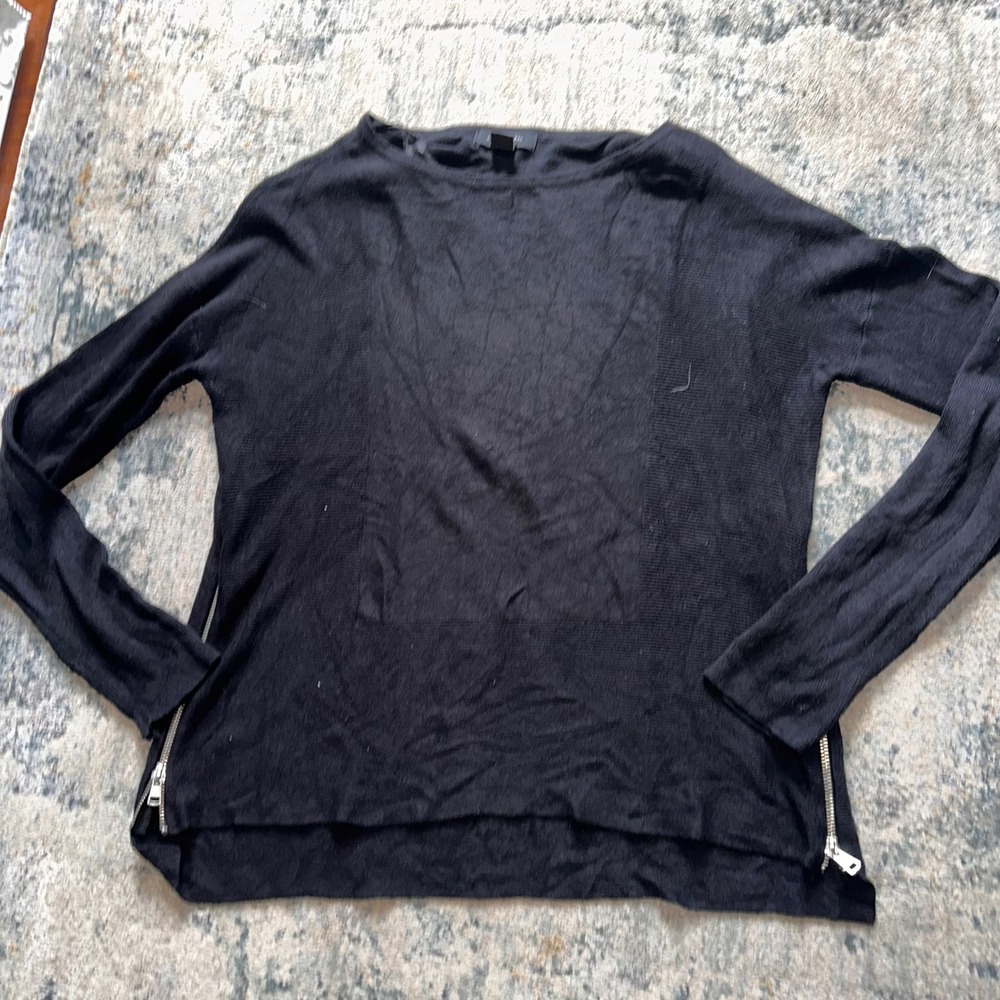 Atmosphere Side Zip Sweater Womens 8 Black Knit Long Sleeve Crew Neck Top